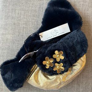 Little Marc Jacobs Girls Coated Aviator Hat W/ Faux Fur In Gold,navy